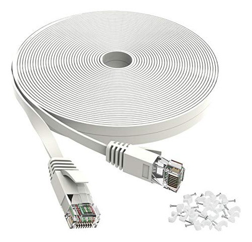 Cat 6 Ethernet Cable 30 Ft White - Flat Internet Network Lan