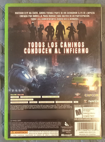 Videojuego Xbox 360 Resident Evil Operation Raccoon City (Usado)