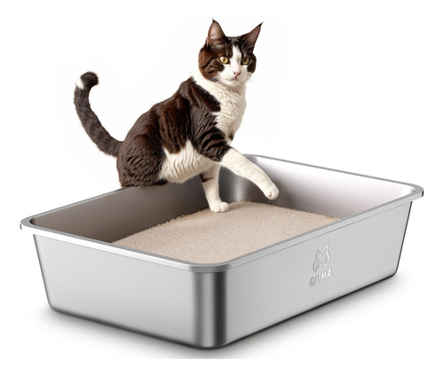 Caja De Arena De Acero Inoxidable Qiuma Large Para Gatos
