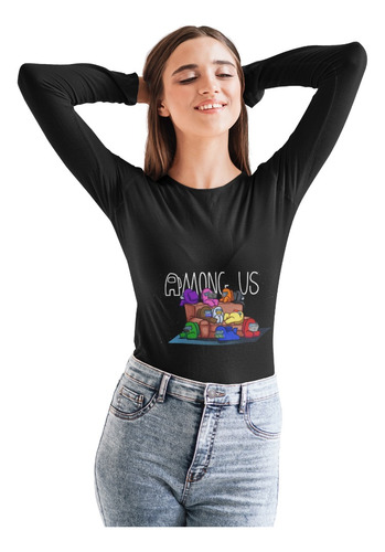 Polera Larga Dama Among Us Game Sofa Logo Algodon Estampado