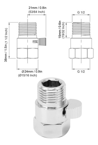 Válvula Ducha G1/2 Con Palanca Para Control Flujo Agua