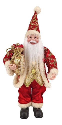 Boneco Papai Noel Vermelho Gliter Dourado Natal Luxo 30cm Cor Vermelho Escuro