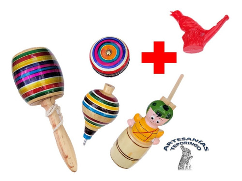 4 Pzas Juguetes Tradicionales Mexicanos De Madera Yoyo Tromp