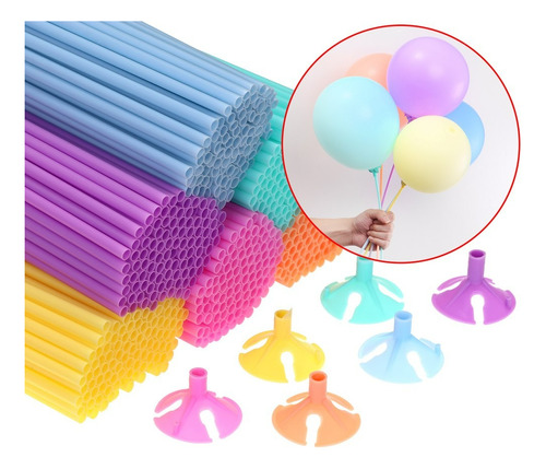 Kit 100 Varetas 30cm Com Suporte Pega Balão Transparente