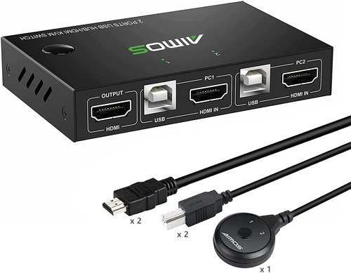 Conmutador Aimos Kvm Para 2 Computadoras, Incluye Cables