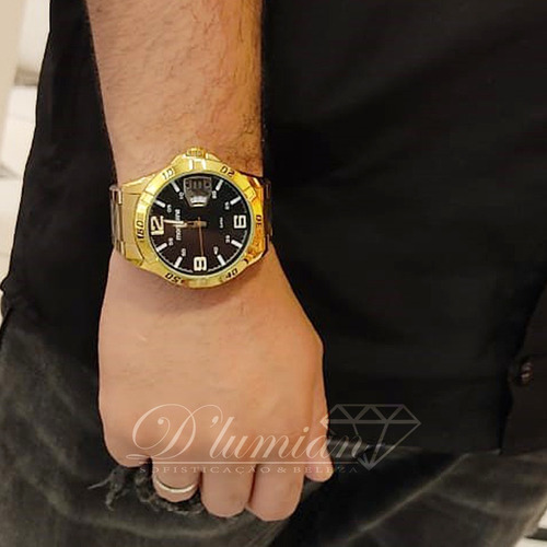 Imagem 6 de 10 de Relogio Mondaine Dourado Masc Calendario Duplo 53834gpmvde2