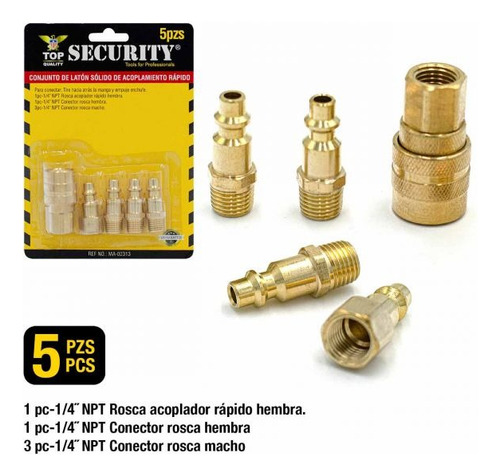 Acoples Conectores Para Compresor 5 Piezas Bronce Security