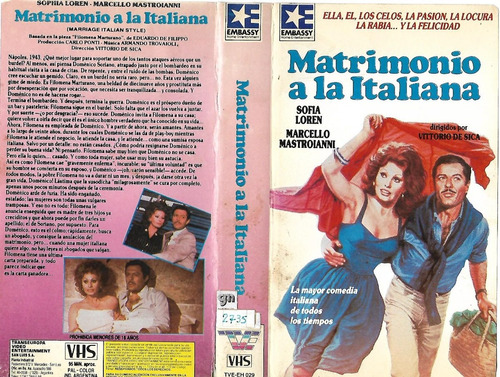 Matrimonio A La Italiana Vhs Sofia Loren Mastroianni De Sica