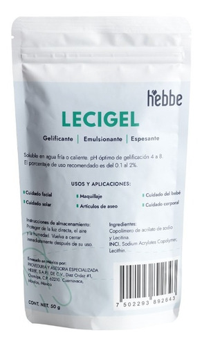 Imagen 1 de 10 de Lecigel Gelificante Emulsionante O/w (serum, Cremas En Gel) 