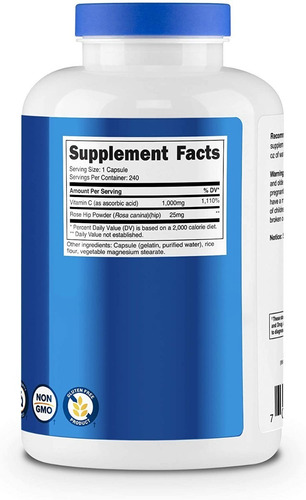 Nutricost Vitamina C Con Rosáceos 1025mg, 240 Cápsulas