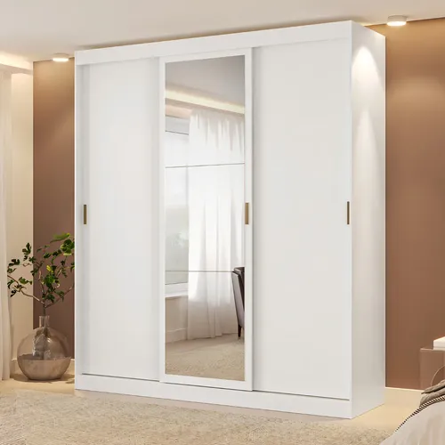 Guarda-roupa Casal Fênix Carraro 3 Portas de Correr com Espelho Branco