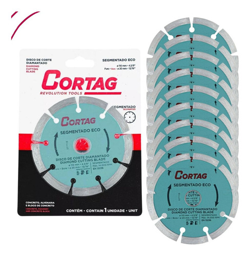Kit 10x Disco Segmentado Cortag 110mm Mármore Concreto Cor Verde