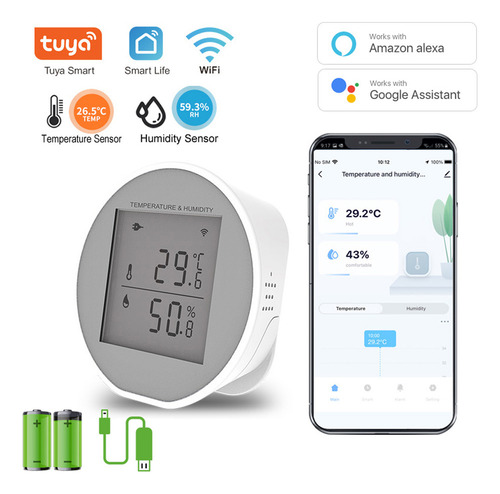 Sensor De Temperatura Y Humedad Wifi Tuya Alta/baja Alarma C
