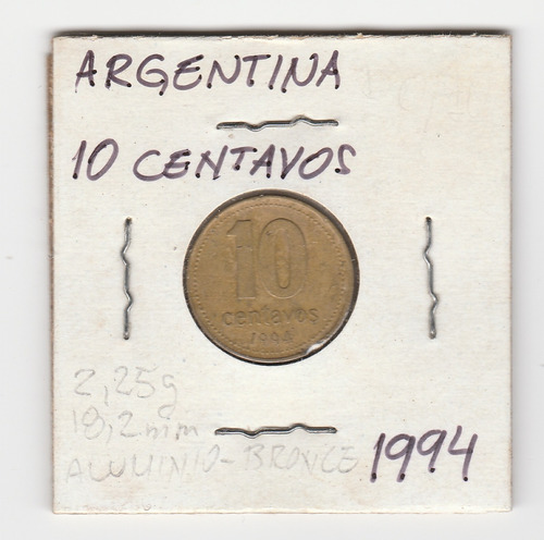 Moneda Argentina 10 Centavos 1994 F/vf