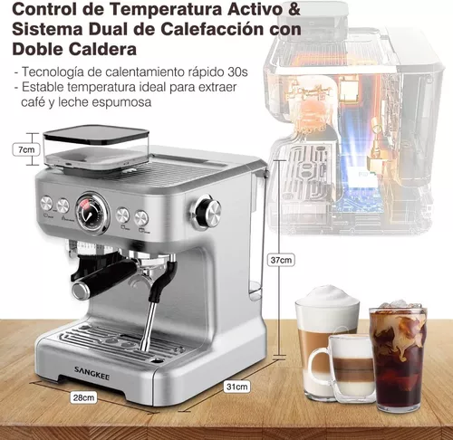 Cafetera Expresso Plateada Con Molinillo Café Y Vaporizador