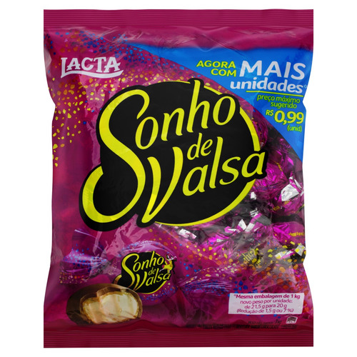 Imagem 1 de 2 de Bombom com Recheio Cremoso e Cobertura de Chocolate Lacta Sonho de Valsa Pacote 1kg