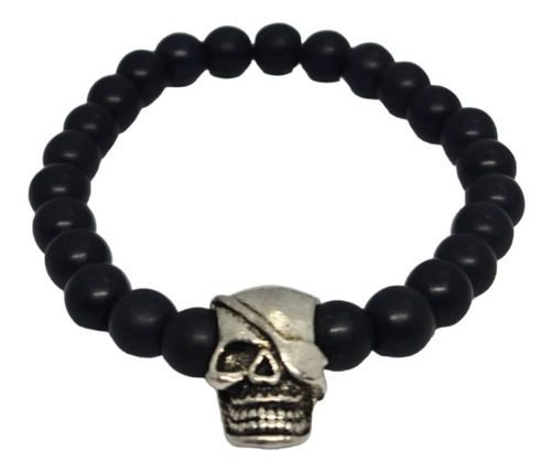 Pulsera Bolitas Negras Dije Calavera Moto #facherizado Vxv