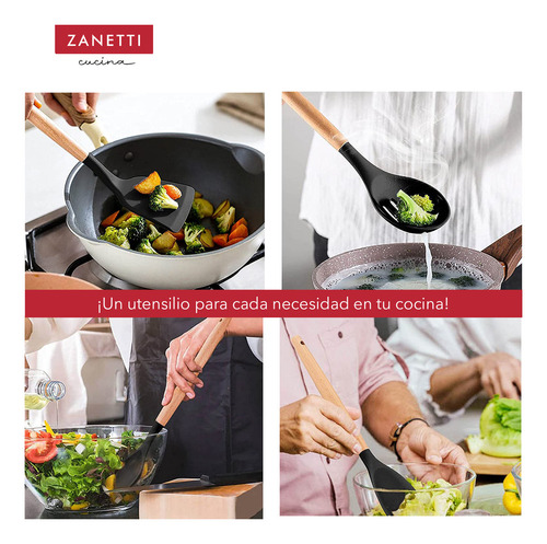 Utensilios De Cocina De Silicona Y Bambú Zanetti 12 Pz Color Blanco