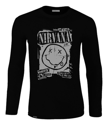 Camiseta Manga Larga Nirvana Live Face Banda Rock Lbo