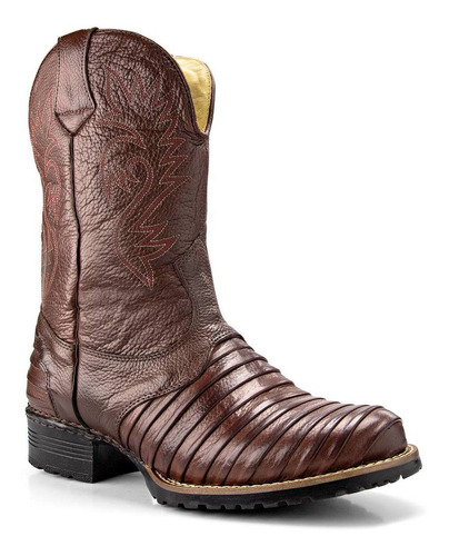 Bota Masculina Texana Country Botina Cano Alto Couro Escamad