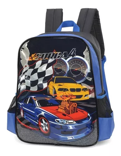 Mochila Infantil Menino Escolar Costas Carros Corrida Grande Cor