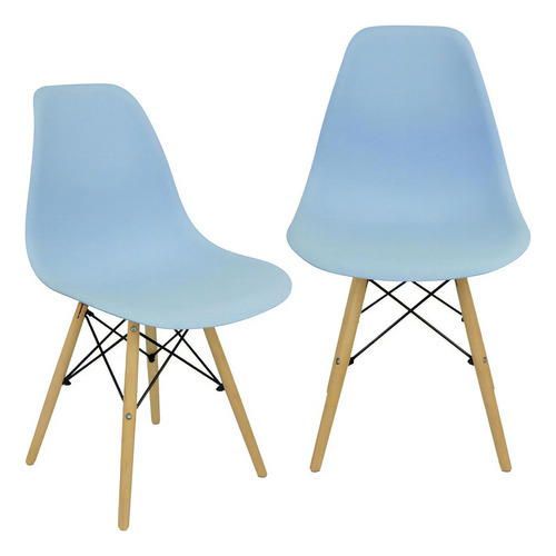 Kit 2 Cadeiras Charles Eames Eiffel Wood Design - Azul Claro