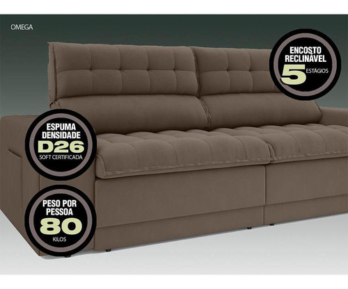 Imagem 3 de 12 de Sofá Omega Retrátil E Reclinável Velosuede Marrom 2,30m (l)