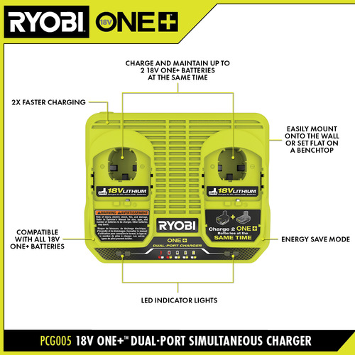Cargador Para 2 Baterias Ryobi 18v