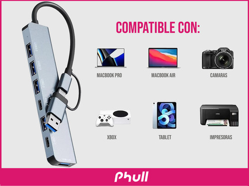 Hub Usb-c 7 Em 1 4 Portas Usb+leitor Cartão+carregamento
