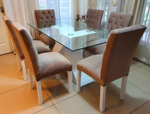 Juego De Comedor Mesa X Vidrio 160x90 Y 6 Sillas Capitoné