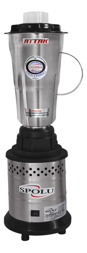 Liquidificador Industrial De Alta Rotação Spolu 1,75 Litros Inox Attak 800w Spl-038 Preto E Prata 220v