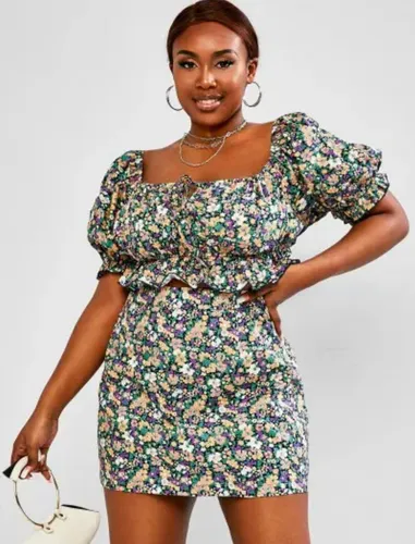 Set Conjunto Top + Falda Importado Zaful Floreado Plus Size