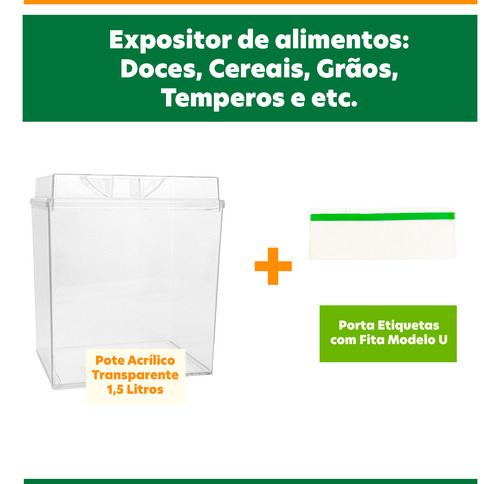 Kit 7 Potes Acrílico Retangular C/ Tampa 1,5l+ Conchas 300ml
