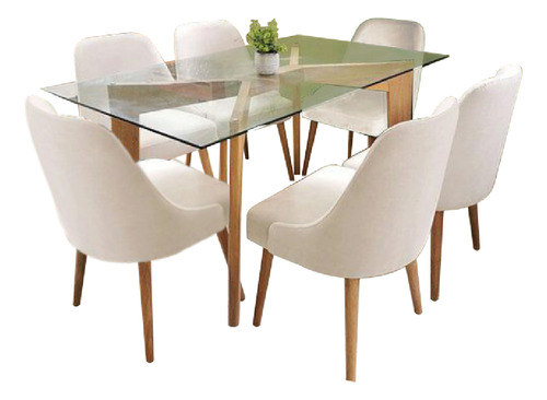 Juego De Comedor 6 Sillas Jacy Crema