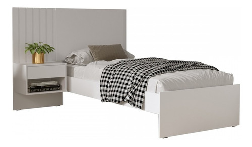 Cama De Solteiro Zara Com Mesa De Cabeceira Branco/madeirado