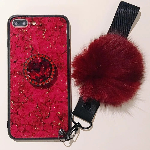 Imagen 8 de 10 de Funda Compatible Con Moto Marmol Pompon Correa Colgante Dama