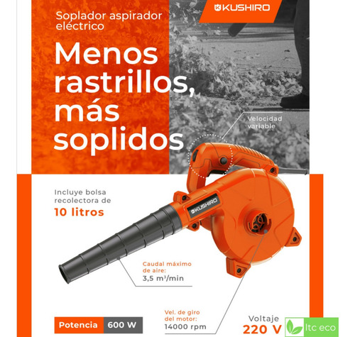 Imagen 5 de 9 de Sopladora Aspiradora Hojas Electrica 600w Soplador Kushiro