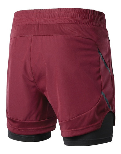 Hombre 2 En 1 Running Shorts Secado Rápido Azul Oscuro L