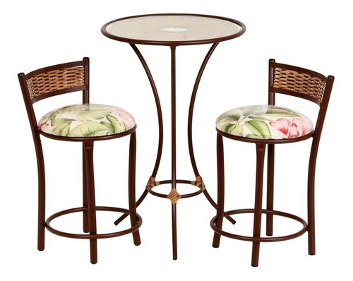 Conjunto De Mesa Com 2 Bancos Floral 16