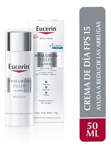 Crema Eucerin Hyaluron - Filler Día Piel Normal a MIxta Fps15 X 50ml Eucerin Hyaluron-Filler para piel normal/mixta de 50mL/51g