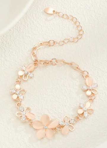 Pulsera De Mujer De Flores Rosas Shein Dorado Rosa 18 Cm