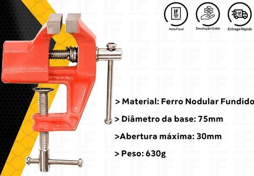 Imagem 2 de 5 de Torno Morsa De Bancada Numero 3 Pol 75mm Sparta Fixa Mini