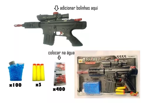Metralhadora Assault Hk Toy Pressão por Mola, + 500 Bolinhas 6mm 0,12g -  Corre Que Ta Baratinho