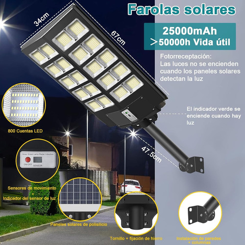 Foco Solar Led Estilo Luminaria De Poste 3000w Negro 7500k