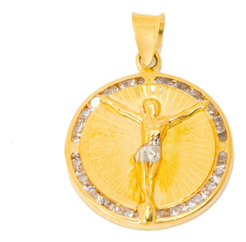 Medalla Cristo Con Circonias Oro 14 K. Oro Fino Joyería.