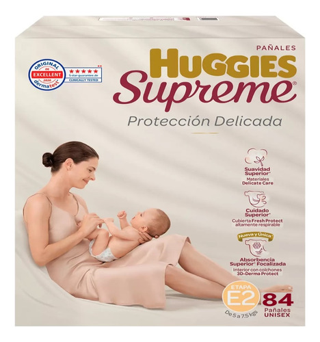 Pañales Huggies Supreme Platino Etapa 2 Unisex 84 Piezas