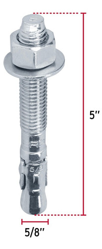 Caja C/25 Taquetes Arpon De 5/8x5 Fiero C/tuerca Y Arandela