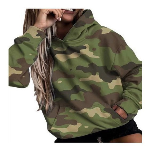 Sudadera Con Capucha Manga Larga Estampado Camuflaje Mujer