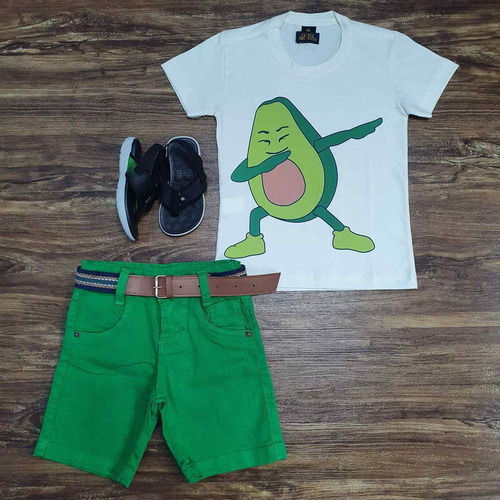 Conjunto Verão Camiseta Abacate Infantil Menino Roupa