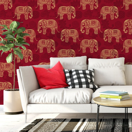 Imagem 2 de 9 de Papel De Parede Adesivo Animal Print Elefante Indiano Ap-27